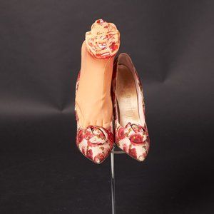 1950s Rose Fabric Jeweled Pumps Heels Shoes